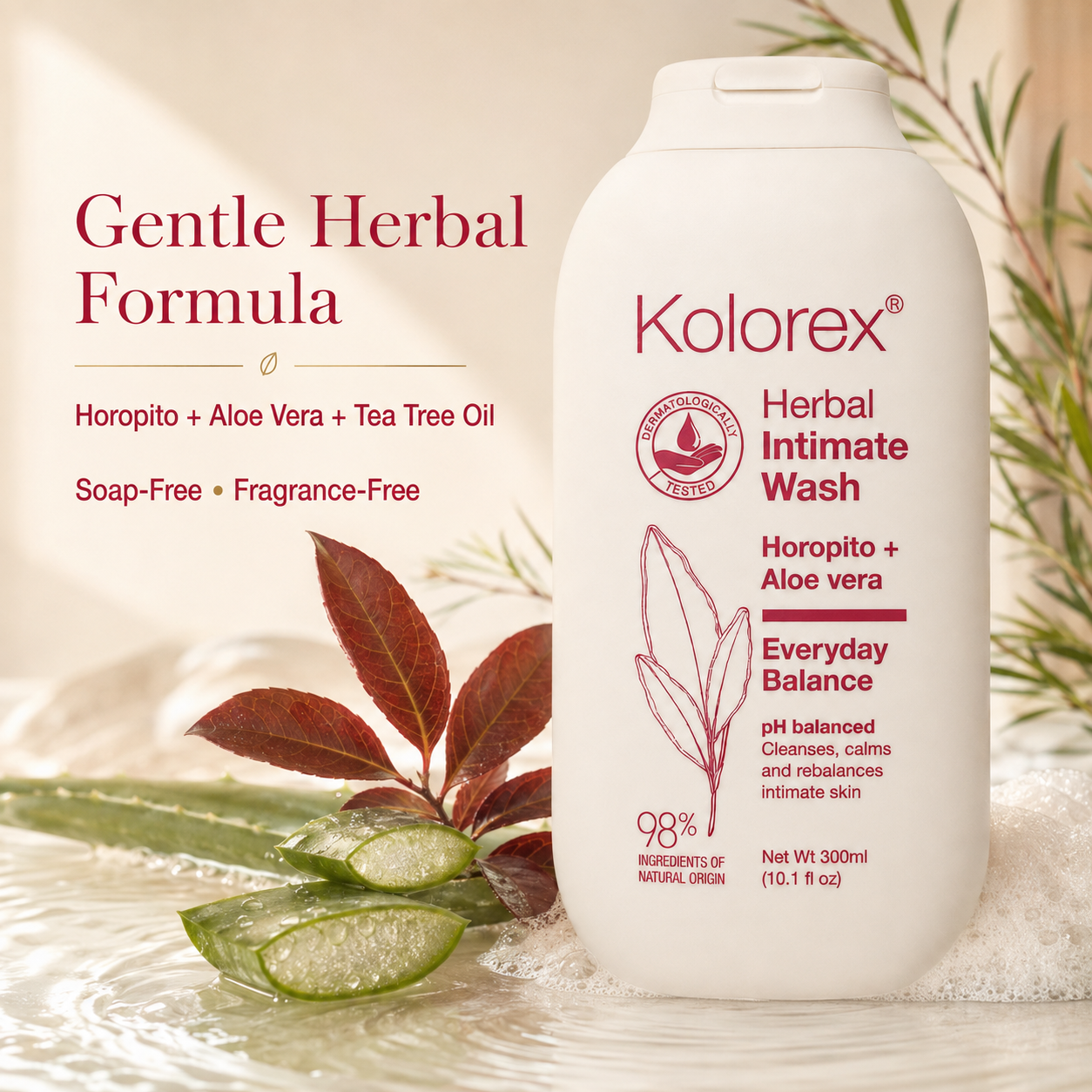 Kolorex Herbal Intimate Wash Everyday Balance gentle herbal formula with Horopito, Aloe Vera and Tea Tree Oil